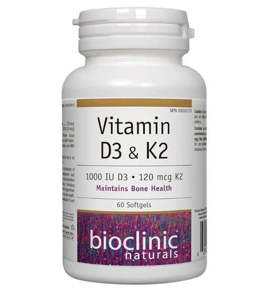 Bioclinic Naturals Vitamin D3 1000 IU & K2 (MK-7) 120 mcg, 60 Softgels in Pakistan
