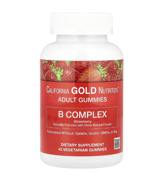 California Gold Nutrition, B Complex Gummies with Vitamins B6 and B12, Folate, and Biotin, Strawberry, 45 Vegetarian Gummies
