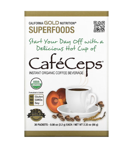 California Gold Nutrition, CafeCeps, Certified Organic Instant Coffee with Cordyceps 0.08 oz (2.2 g) Each in Pakistan