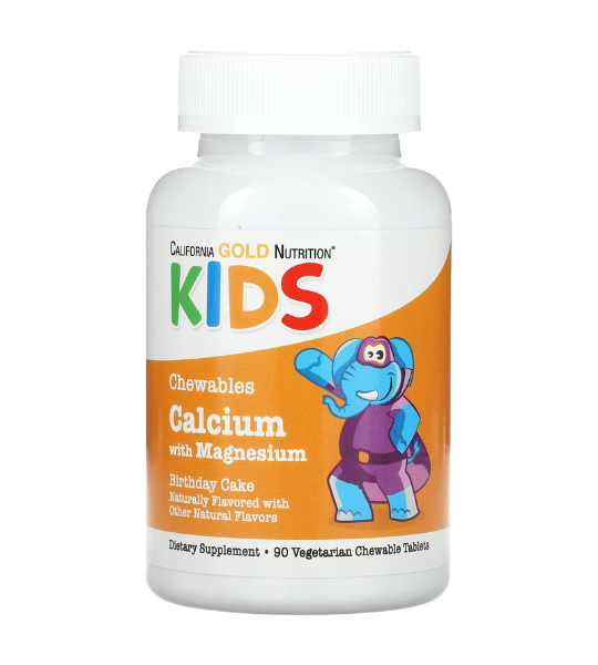 California Gold Nutrition, Chewable Calcium with Magnesium For Children, Birthday Cake, 90 Tablets in Pakistan
