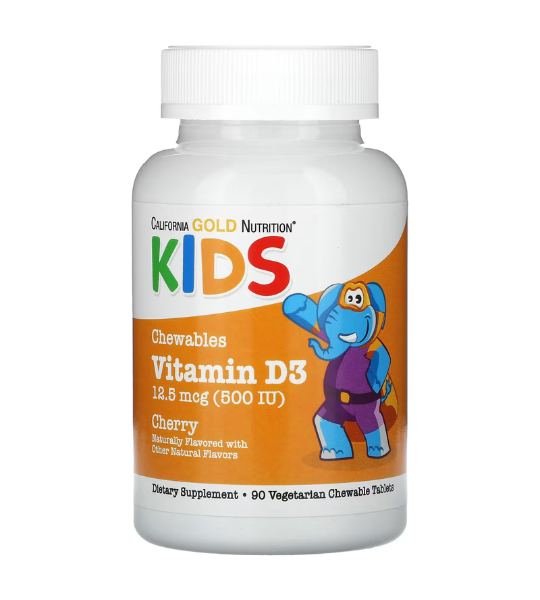 California Gold Nutrition, Chewable Vitamin D3 for Children, Natural Cherry, 12.5 mcg (500 IU), 90 Vegetarian Tablets in Pakistan