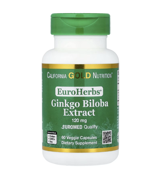 California Gold Nutrition, EuroHerbs™, Ginkgo Biloba Extract, 120 mg, 60 Veggie Capsules in Pakistan