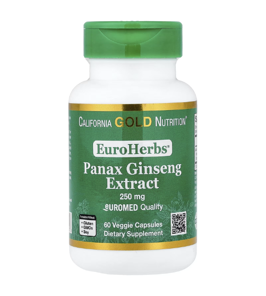 California Gold Nutrition, EuroHerbs®, Panax Ginseng Extract, 250 mg, 60 Veggie Capsules in Pakistan