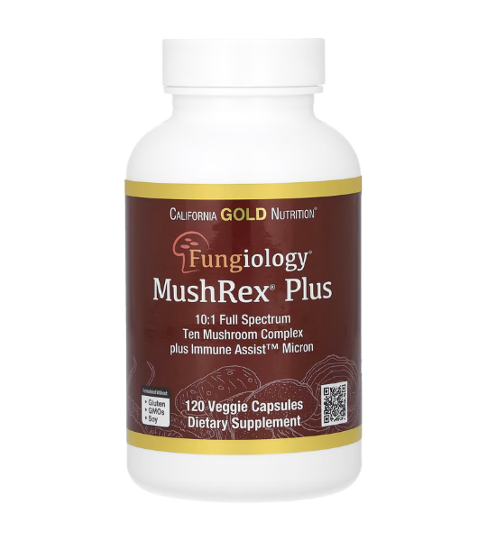 California Gold Nutrition, Fungiology, MushRex Plus, Full-Spectrum Ten Mushroom Complex with Agaricus, Chaga, Cordyceps, and Lion's Mane, 120 Plantcaps