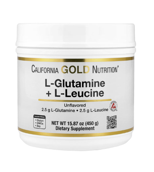 California Gold Nutrition, L-Glutamine + L-Leucine, Unflavored, 15.87 oz (450 g) in Pakistan
