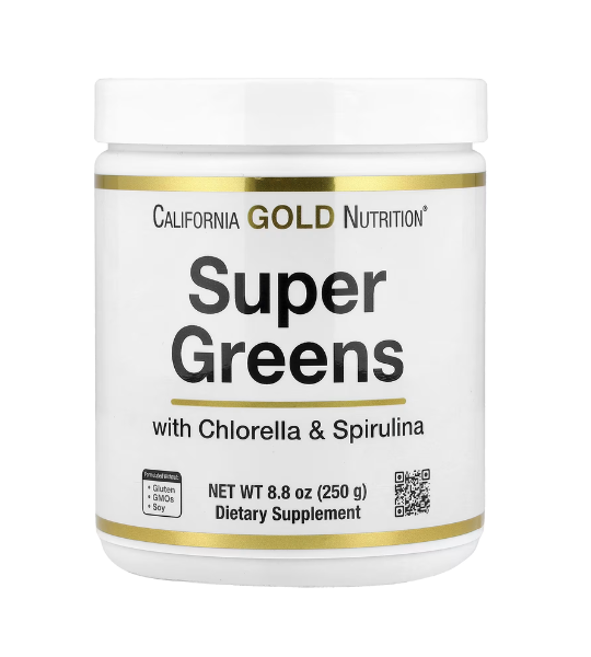 California Gold Nutrition, Super Greens with Spirulina, Chlorella, Kelp, and Apple Pectin, 8.8 oz (250 g) in Pakistan