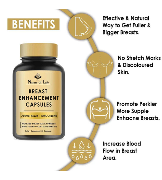Nature of Life Breast Enhancement Capsule - Fuller & Firmer Breast Size - 60 Caps in Pakistan
