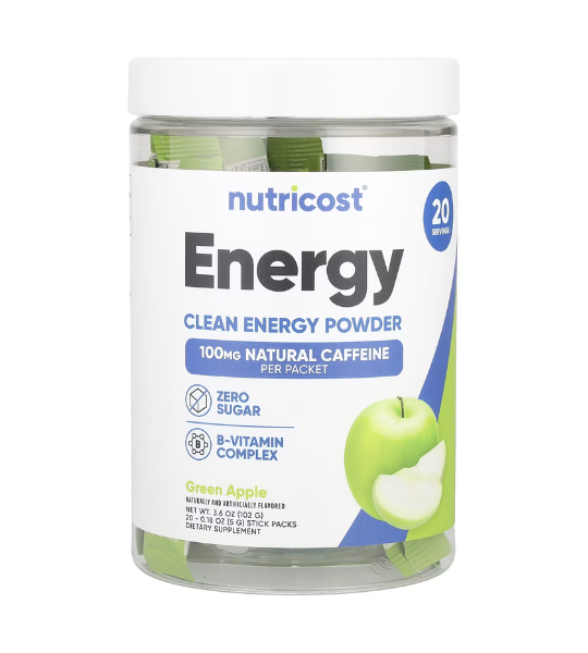 Nutricost, Energy, Clean Energy Powder, Green Apple, 20 Stick Packs, 0.18 oz (5 g) Each in Pakistan
