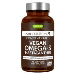 Vegan Omega-3 Algae Oil, 400mg DHA & 200mg EPA & Astaxanthin, 60-180 Softgels