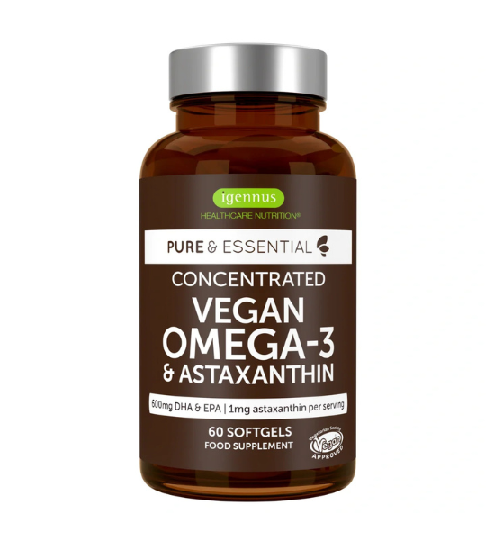 Vegan Omega-3 Algae Oil, 400mg DHA & 200mg EPA & Astaxanthin, 60-180 Softgels